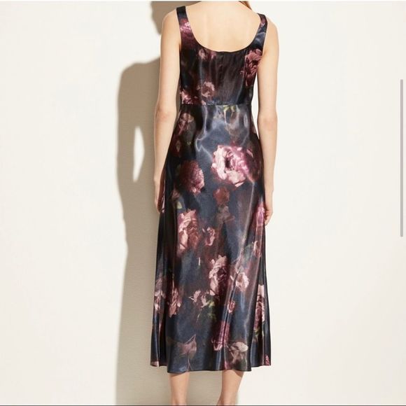 Vince Dress Night Garden Square Neck Slip Long Maxi Floral Navy Blue Size 6 - Picture 2 of 12
